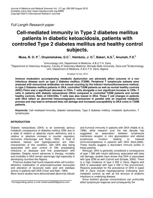 Cell-mediated immunity in Type 2 diabetes mellitus patients in ...