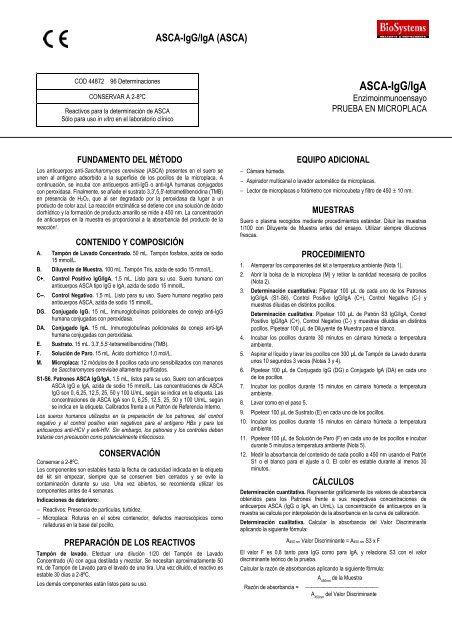 Kit Anti-Saccharomyces (ASCA-IgG/IgA) - Alere