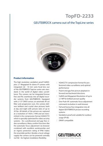 Geutebruck TopFD-2233 IP Dome cameras product datasheet