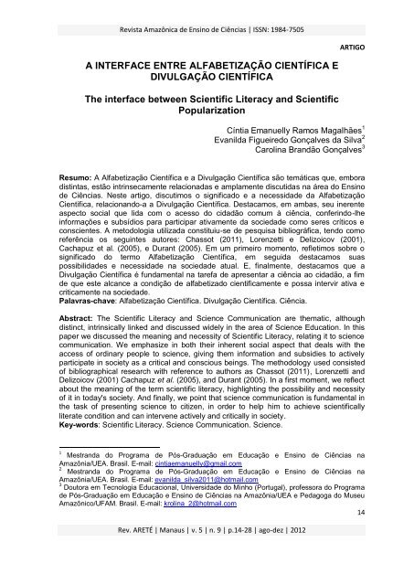A INTERFACE ENTRE ALFABETIZAÇÃO CIENTÍFICA E ...