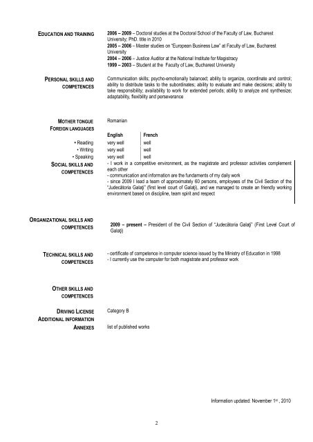 CURRICULUM VITAE - Facultatea de Drept