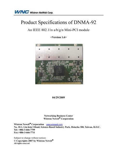 Product Specifications of DNMA-92