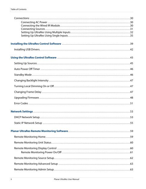 Planar UltraRes Series Manual