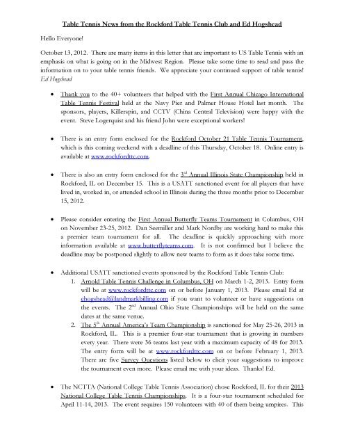 Table Tennis News From The Rockford Table Tennis Club And Ed