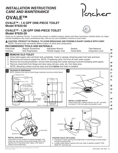 Installation Instructions Porcher