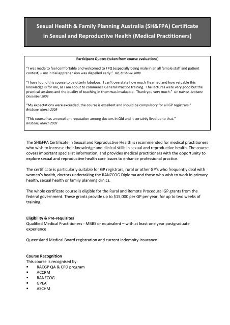 Course information - Family Planning Queensland