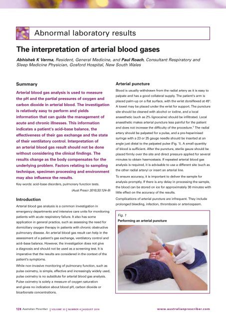 The interpretation of arterial blood gases - Australian Prescriber