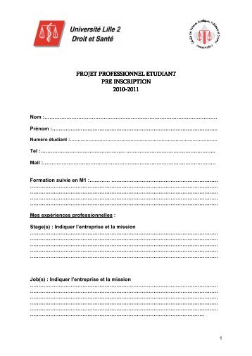 Fiche pre inscrip PPE Master 1 2010-2011 - UniversitÃ© Lille 2 Droit ...