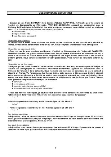 QUESTIONNAIRE ENVEFF 2000 - Ined