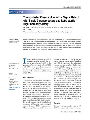 Transcatheter Closure of an Atrial Septal Defect with Single ...