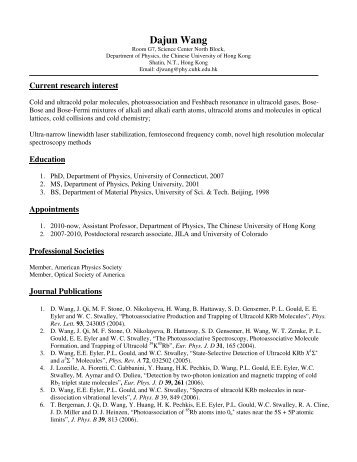 Curriculum Vitae (PDF) - Department of Physics - The Chinese ...