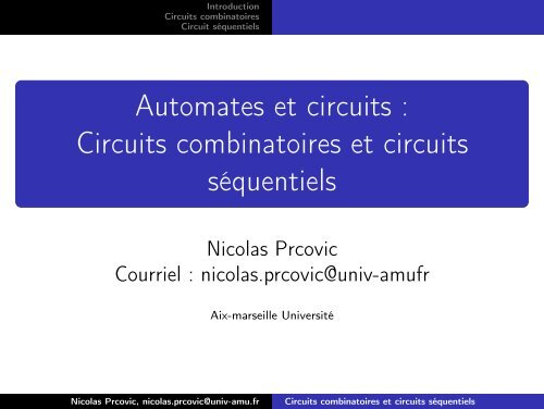 Automates et circuits : Circuits combinatoires et circuits sÃ©quentiels