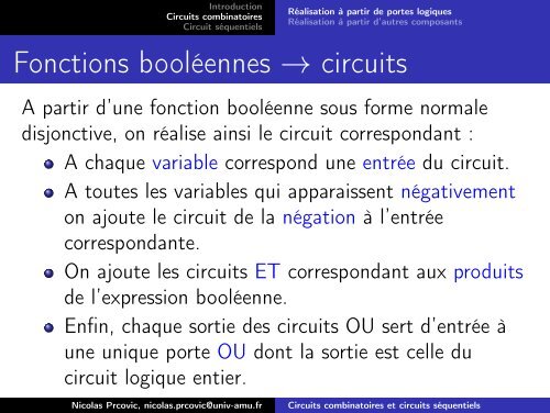 Automates et circuits : Circuits combinatoires et circuits sÃ©quentiels