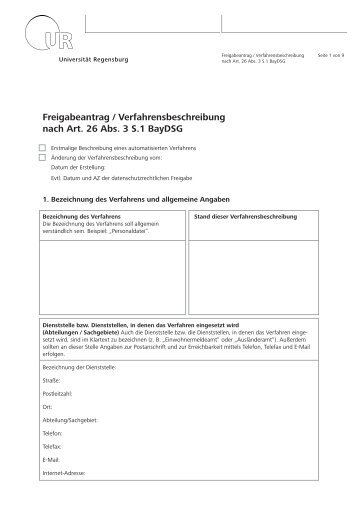 Freigabeantrag / Verfahrensbeschreibung nach Art. 26 Abs. 3 S.1 ...