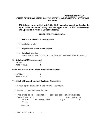 (FSAR) for Medical Cyclotron Facilities