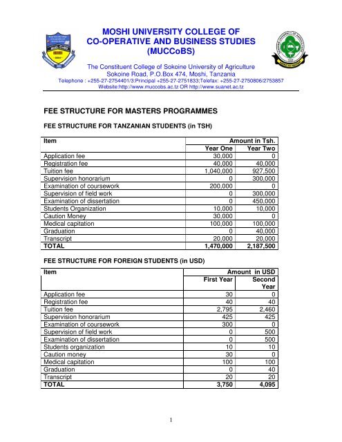 Fee Structure - Masters - Moshi University College Of Co-operative ...