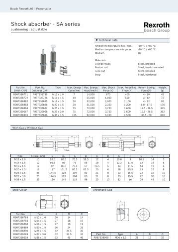 Accessories Plastic Fittings, Series QR1 Shock absorber, Series SA