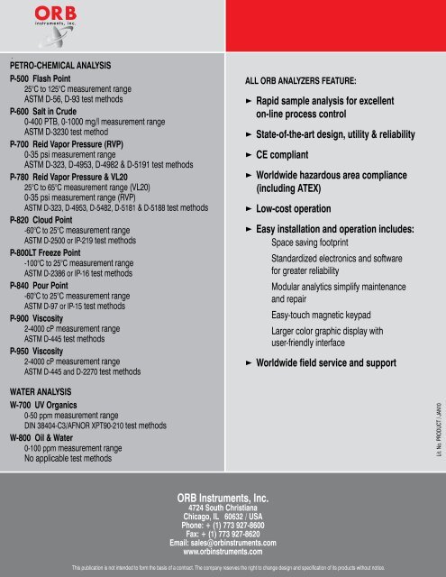 Product Portfolio - OrbInstruments.com