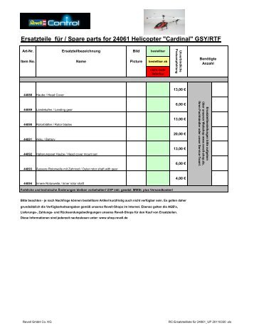 RC-Ersatzteilliste fÃ¼r 24061_UP 20110330 - Revell Control