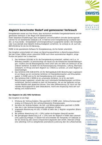 Abgleich berechneter Bedarf und gemessener Verbrauch - Envisys