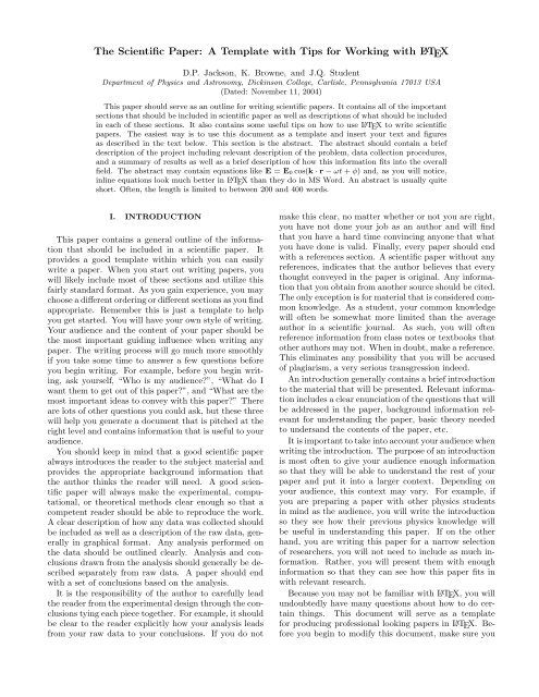 LaTeX template (pdf) - Physics - Dickinson College