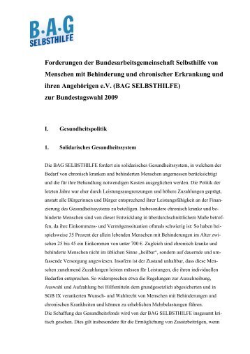 Forderungen der BAG SELBSTHIFLE e.V. zur Bundestagswahl 2009