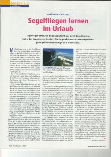 Segelfliegen lernen im Urlaub - Quo Vadis