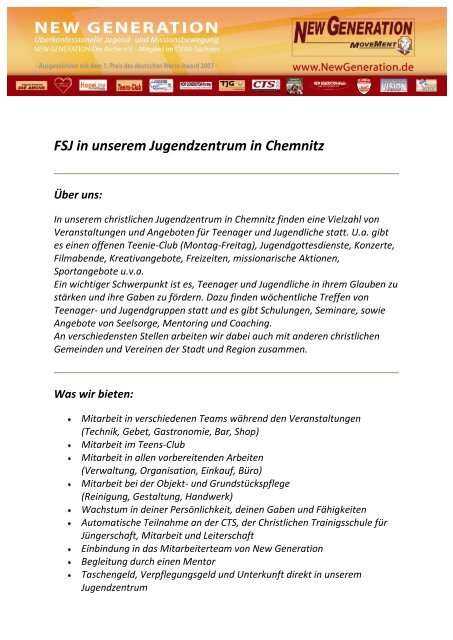 FSJ in unserem Jugendzentrum in Chemnitz Über ... - CVJM Sachsen