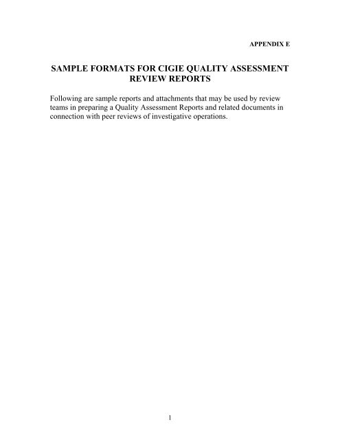sample formats for cigie quality assessment review reports