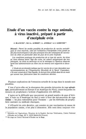 Etude d'un vaccin contre la rage animale, Ã  virus inactivÃ© ... - OIE