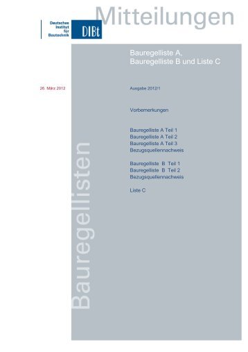 Bauregelliste A, Bauregelliste B und Liste C - Ausgabe 2012/1 ...