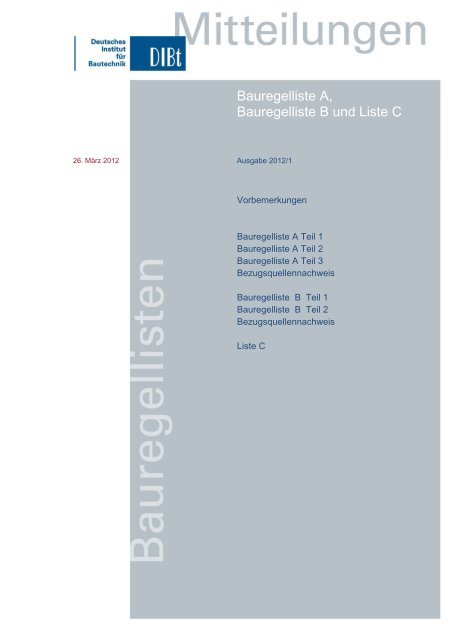 Bauregelliste A, Bauregelliste B und Liste C - Ausgabe 2012/1 ...