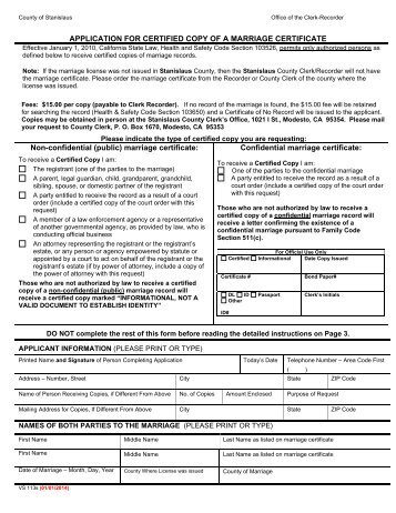 Application For Certified Copy Of A Marriage ... - Stanislaus County