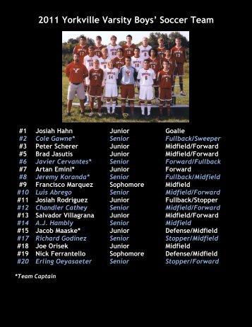 2011 Yorkville Varsity Boys' Soccer Team - Yorkville CUSD 115