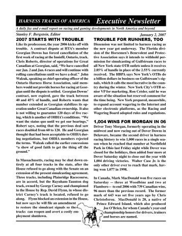 HARNESS TRACKS OF AMERICA Executive Newsletter