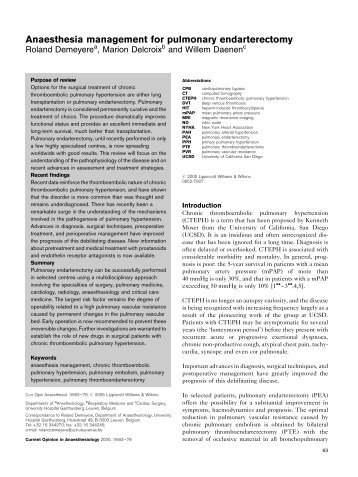 Anaesthesia management for pulmonary endarterectomy - KU Leuven