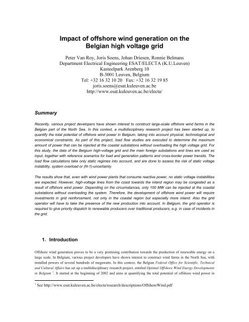 Impact of offshore wind generation on the Belgian high ... - KU Leuven