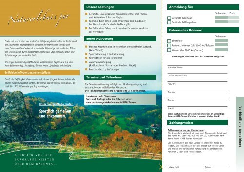 Flyer MTB-Touren Kulmbach mit Anmeldeabschnitt