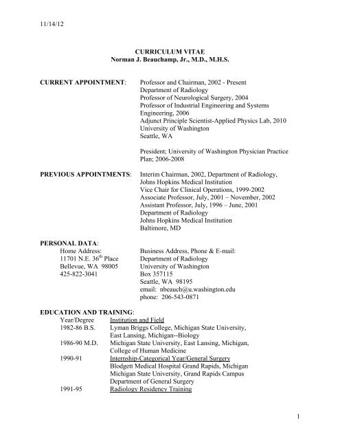 CURRICULUM VITAE Norman J. Beauchamp, Jr., MD, MHS