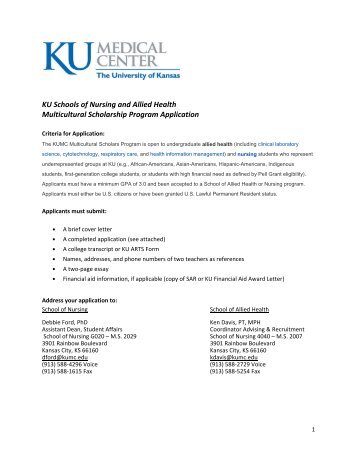 KU Schools of Nursing and Allied Health Multicultural Scholarship ...