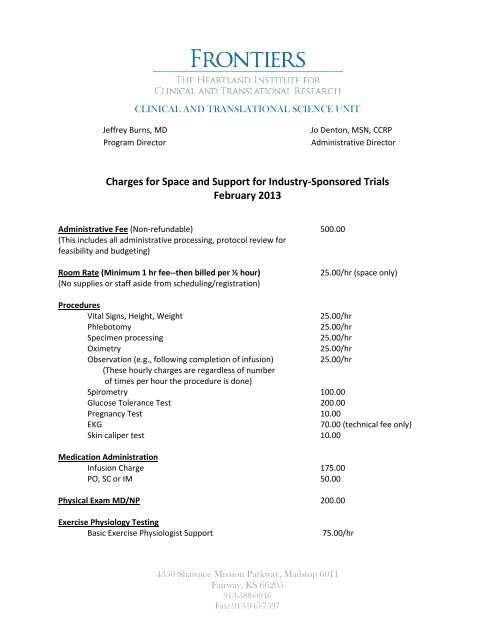 Clinical and Translational Science Unit Fee Sheet