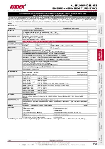 AuSFühRuNgSLISTE EINBRuChhEMMENDE TüREN | WK2 - Kunex