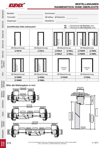 218 BESTEllANGABEN RAhMENSTocK ohNE oBERlIchTE - Kunex