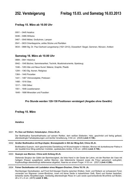 252 Versteigerung Freitag 15 03 Und Samstag 16 03 2013