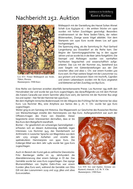 Nachbericht 252. Auktion - Auktionen in Heidelberg - Kunst & Kuriosa