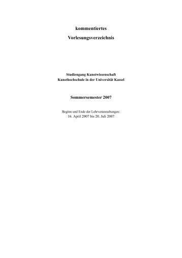 kommentiertes Vorlesungsverzeichnis - Kunsthochschule Kassel