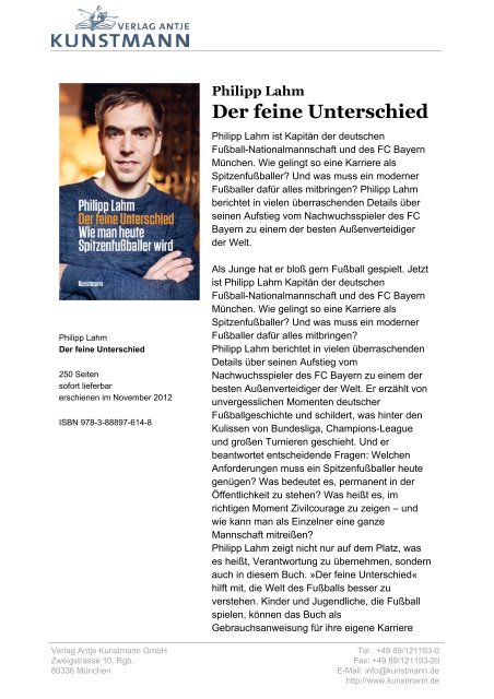 Philipp Lahm Der feine Unterschied - Verlag Antje Kunstmann
