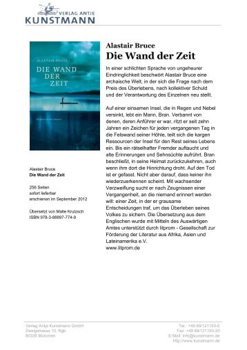 Alastair Bruce Die Wand der Zeit - Verlag Antje Kunstmann