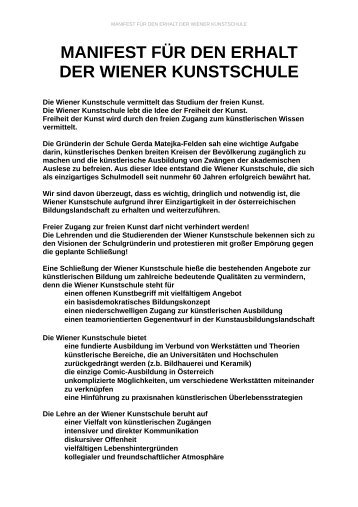 MANIFEST FÜR DEN ERHALT DER WIENER ... - kunstschule.at