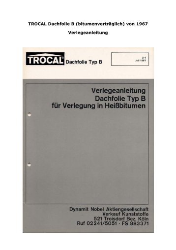 TROCAL Dachfolie B von 1967, Verlegeanleitung - Kunststoff ...